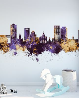 Halifax Canada Skyline Purple & Gold Wallpaper