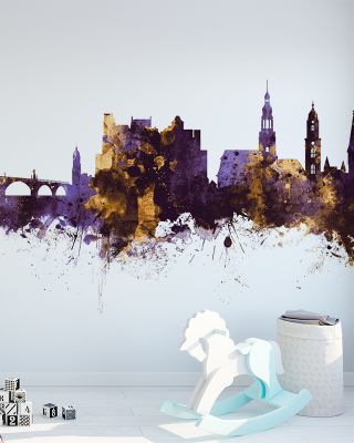 Heidelberg Germany Skyline Purple & Gold Wallpaper