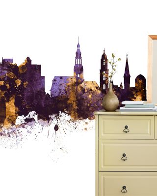 Heidelberg Germany Skyline Purple & Gold Wallpaper