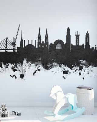 Helsinki Skyline Black & White Wallpaper
