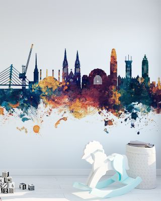 Helsinki Skyline Blue & Bronze Wallpaper