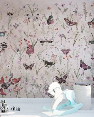 Herbals and Butterflies Beige Wallpaper