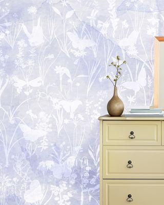 Herbals and Butterflies Double Silhouette Blue Wallpaper