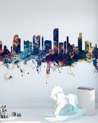 Honolulu Hawaii Skyline Blue & Bronze Wallpaper