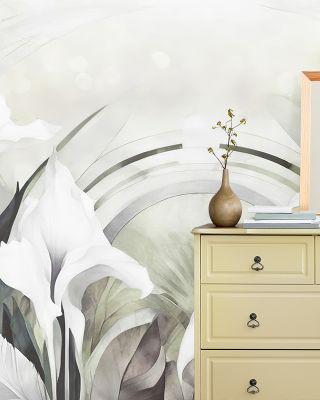 Irises and Feathers Purple Yellow Wallpaper