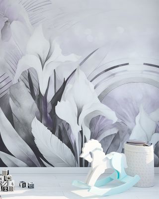 Irises and Feathers Purple Wallpaper