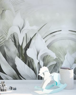 Irises and Feathers Yellow Wallpaper