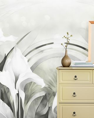 Irises and Feathers Yellow Wallpaper