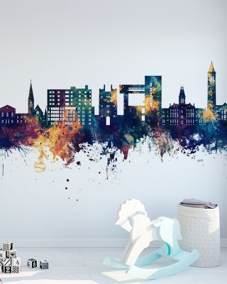 Ithaca New York Skyline Blue & Bronze Wallpaper