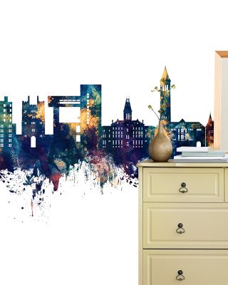 Ithaca New York Skyline Blue & Bronze Wallpaper