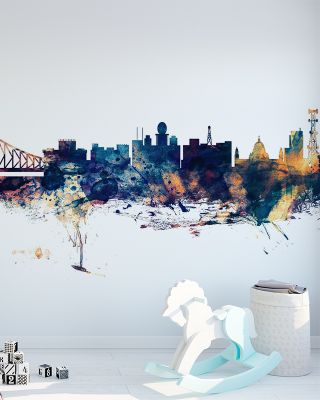 Kolkata (Calcutta) India Skyline Blue & Bronze Wallpaper