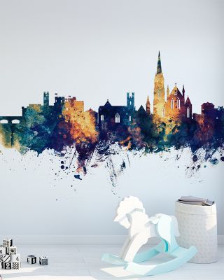 Limerick Ireland Skyline Blue & Bronze Wallpaper