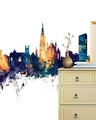 Limerick Ireland Skyline Blue & Bronze Wallpaper