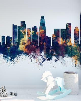 Los Angeles Skyline Blue & Bronze Wallpaper