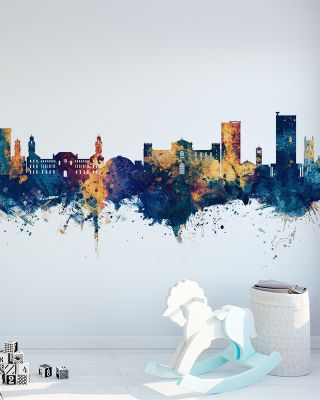 Lubbock Texas Skyline Blue & Bronze Wallpaper