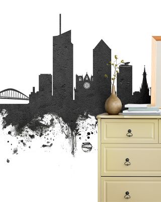 Lyon France Skyline Black & White Wallpaper