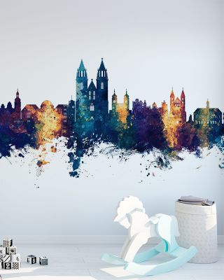 Magdeburg Germany Skyline Blue & Bronze Wallpaper