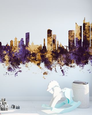 Manila Philippines Skyline Purple & Gold Wallpaper