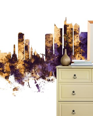 Manila Philippines Skyline Purple & Gold Wallpaper
