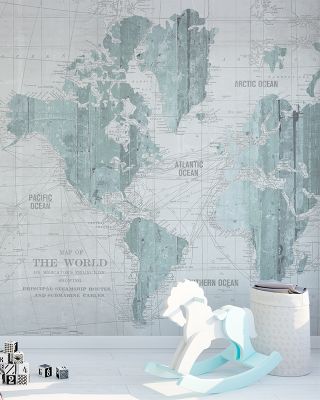 Old World Map Mint Gray