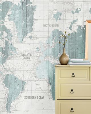 Old World Map Mint Gray
