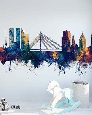 Riga Latvia Skyline Blue & Bronze