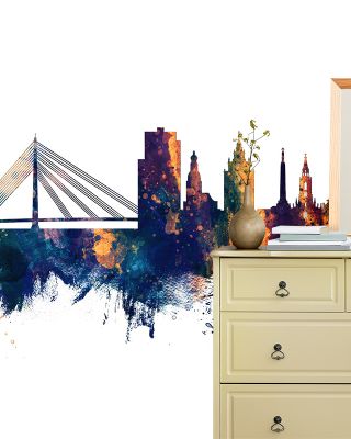 Riga Latvia Skyline Blue & Bronze