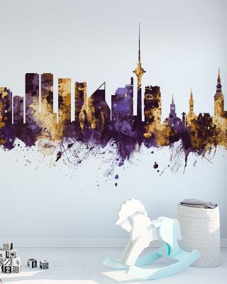 Tallinn Estonia Skyline Purple & Gold