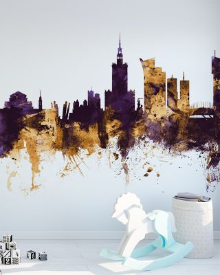 Warsaw Poland Skyline Purple & Gold