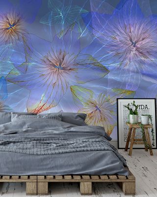 Blue Sea Blossoms Coastal Wallpaper