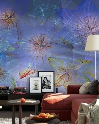 Blue Sea Blossoms Coastal Wallpaper