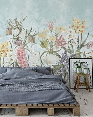 Happy Spring Flowers Floral Wallpaper Mural