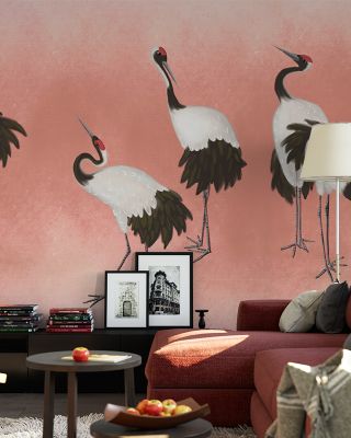 Japanese Cranes Blush Floral Wallpaper