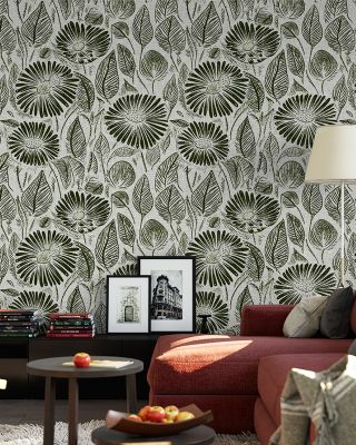 Marguerites, Forest Green Floral Wallpaper
