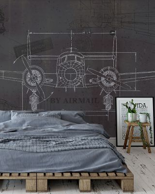 Plane Blueprint IV Industrial Wallpaper