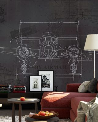 Plane Blueprint IV Industrial Wallpaper