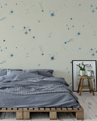 Stardust, Teal on Ivory Abstract Wallpaper