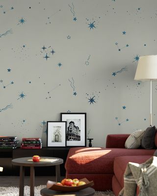 Stardust, Teal on Ivory Abstract Wallpaper