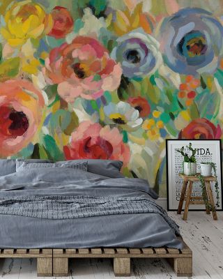 Vivid Coral Floral I Tropical Wallpaper
