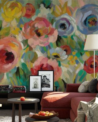 Vivid Coral Floral I Tropical Wallpaper