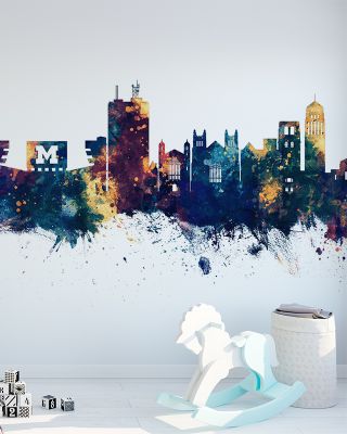 Ann Arbor Michigan Skyline Blue & Bronze