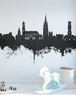 Bruges Belgium Skyline Black & White
