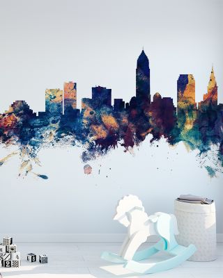 Cleveland Ohio Skyline Blue & Bronze