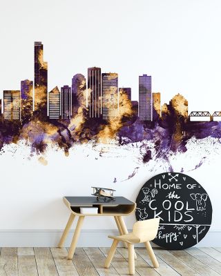 Edmonton Canada Skyline Purple & Gold Wallpaper