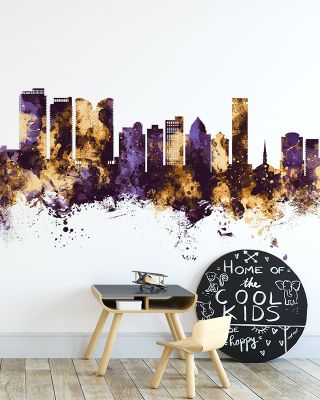 Fort Lauderdale Florida Skyline Purple & Gold Wallpaper