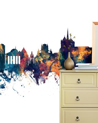 Geneva Switzerland Skyline Blue & Bronze Wallpaper