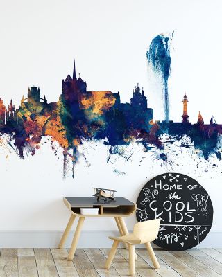Geneva Switzerland Skyline Blue & Bronze Wallpaper