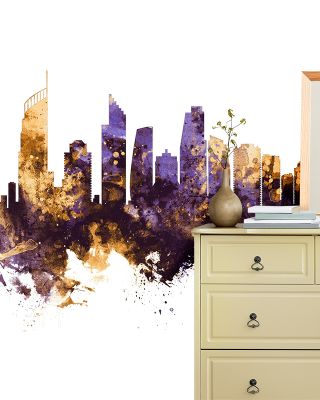 Gold Coast Australia Skyline Purple & Gold Wallpaper