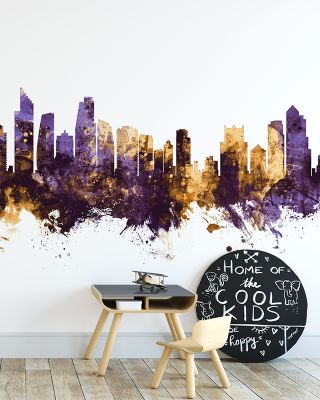 Gold Coast Australia Skyline Purple & Gold Wallpaper