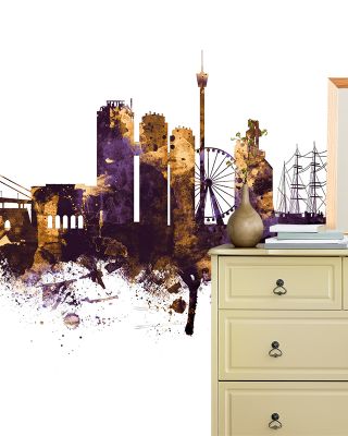 Gothenburg Skyline Purple & Gold Wallpaper